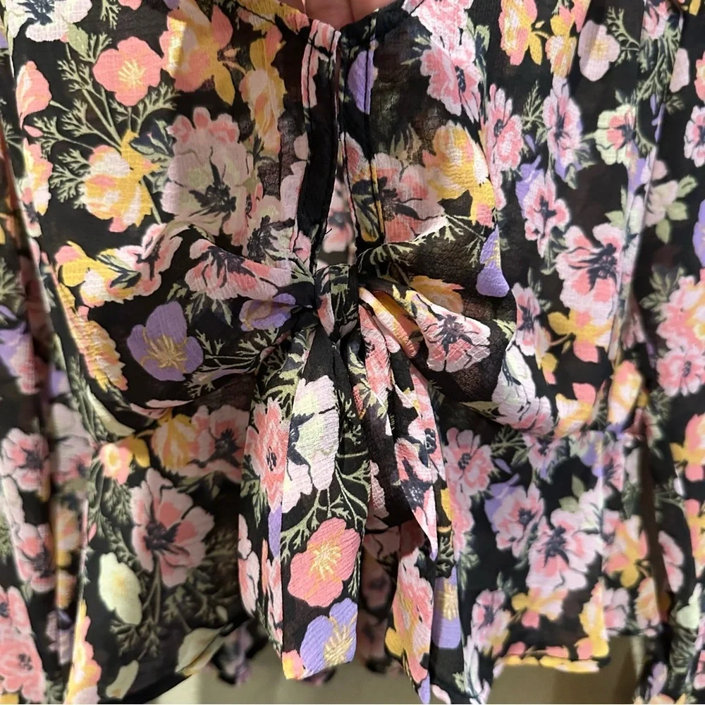 Free People Long Sleeve Maybel Blouse Women's Floral Print Black Combo Size XS - Picture 8 of 12
